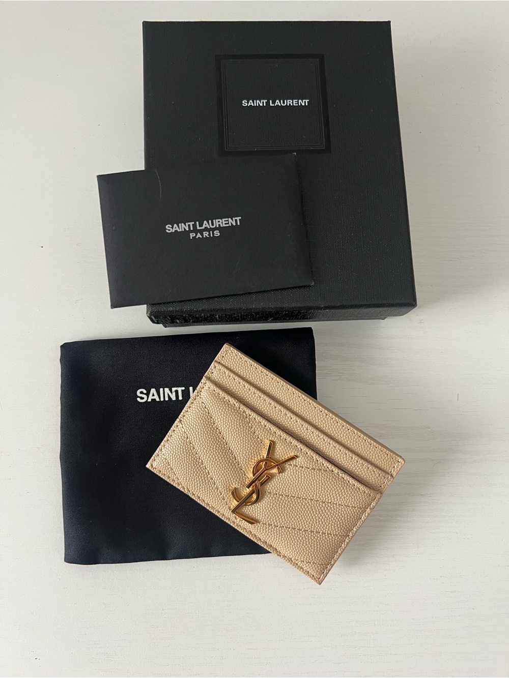 Saint Laurent Beige Leather YSL Logo Card Case - Picture 3 of 11